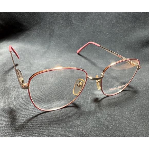 Vintage 1990s Pink Gold Eyeglasses Slim Rectangular Wire Frames Optical - Picture 3 of 10